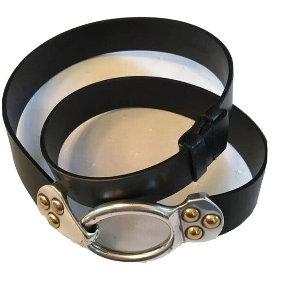 Chico’s Black Leather Off The Hip Adjustable Belt M Silver Gold Hook Buckle Punk main image 7